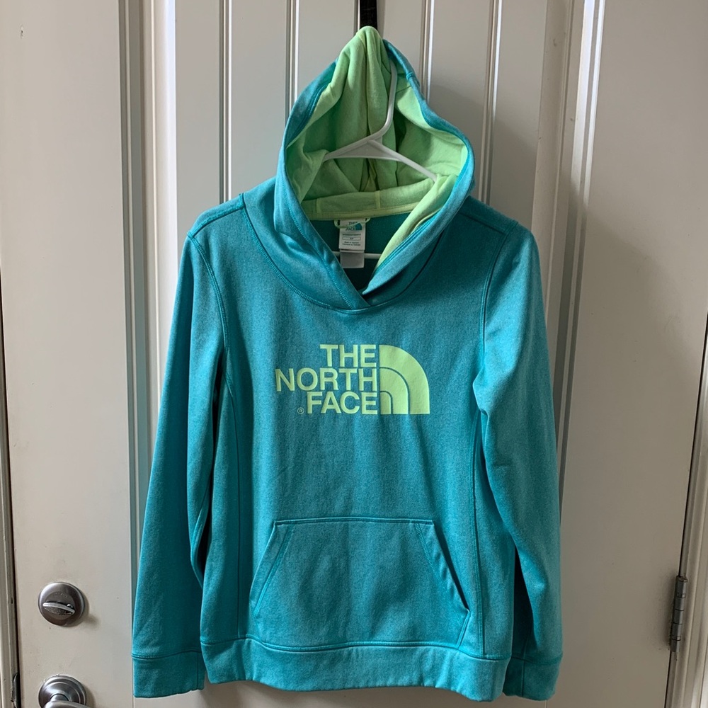 The North Face Teal Hoodie with Lime Accents